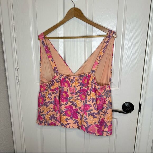 Old Navy Peach Floral V-Neck Swing Tankini Top + High Waisted Bikini Bottom Set - Picture 4 of 11